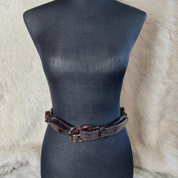 Brighton Women's Black Leather Tortoise Buckle Belt small/30" length - Picture 2 of 9